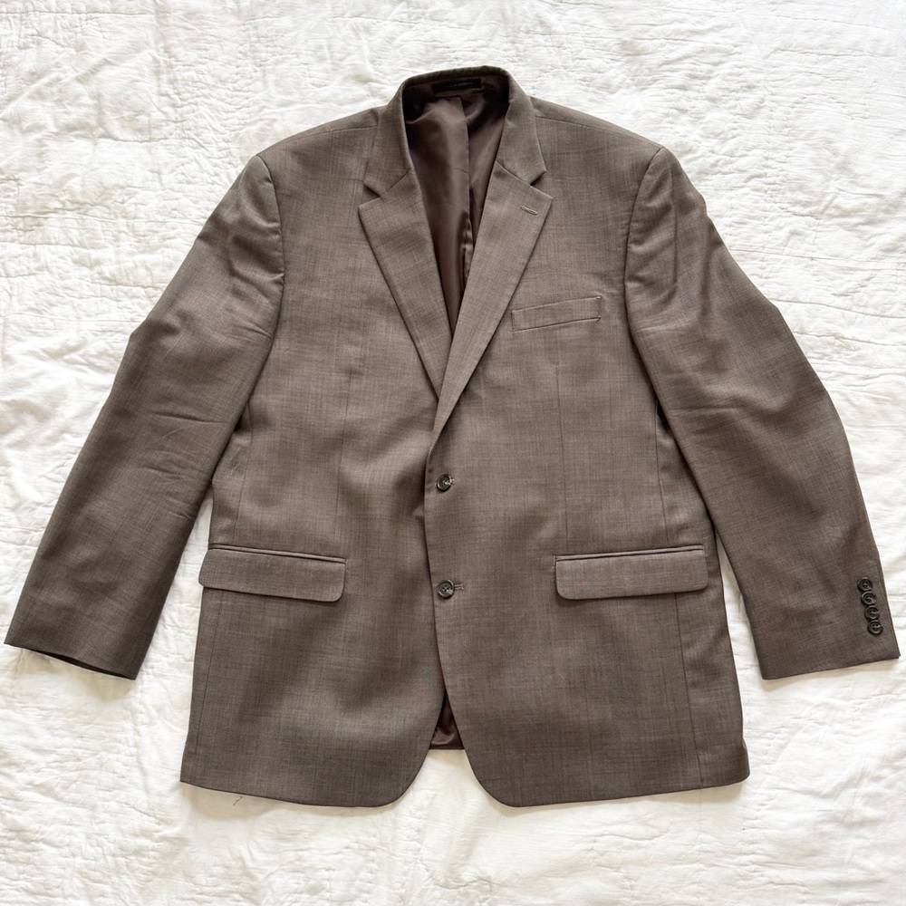 Chaps Mens Blazer 2 Button Brown 100% Wool Suit Jacket Sport Coat Size 46R